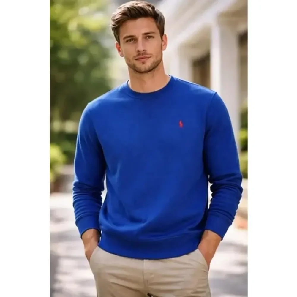 Polo Ralph Lauren Men's Blue Crewneck Sweatshirt Red Pony Size Large